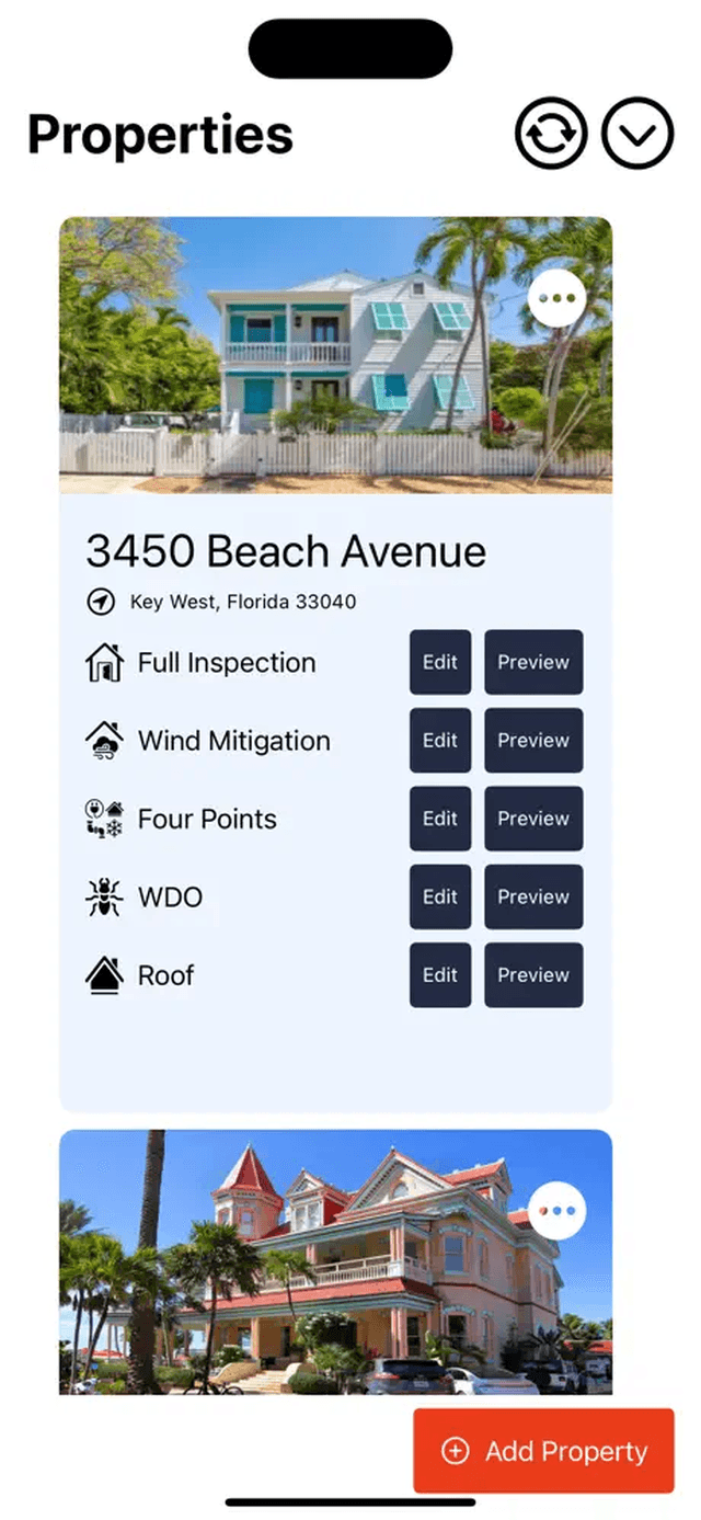 Apex Inspection Pro mobile app scroll capture